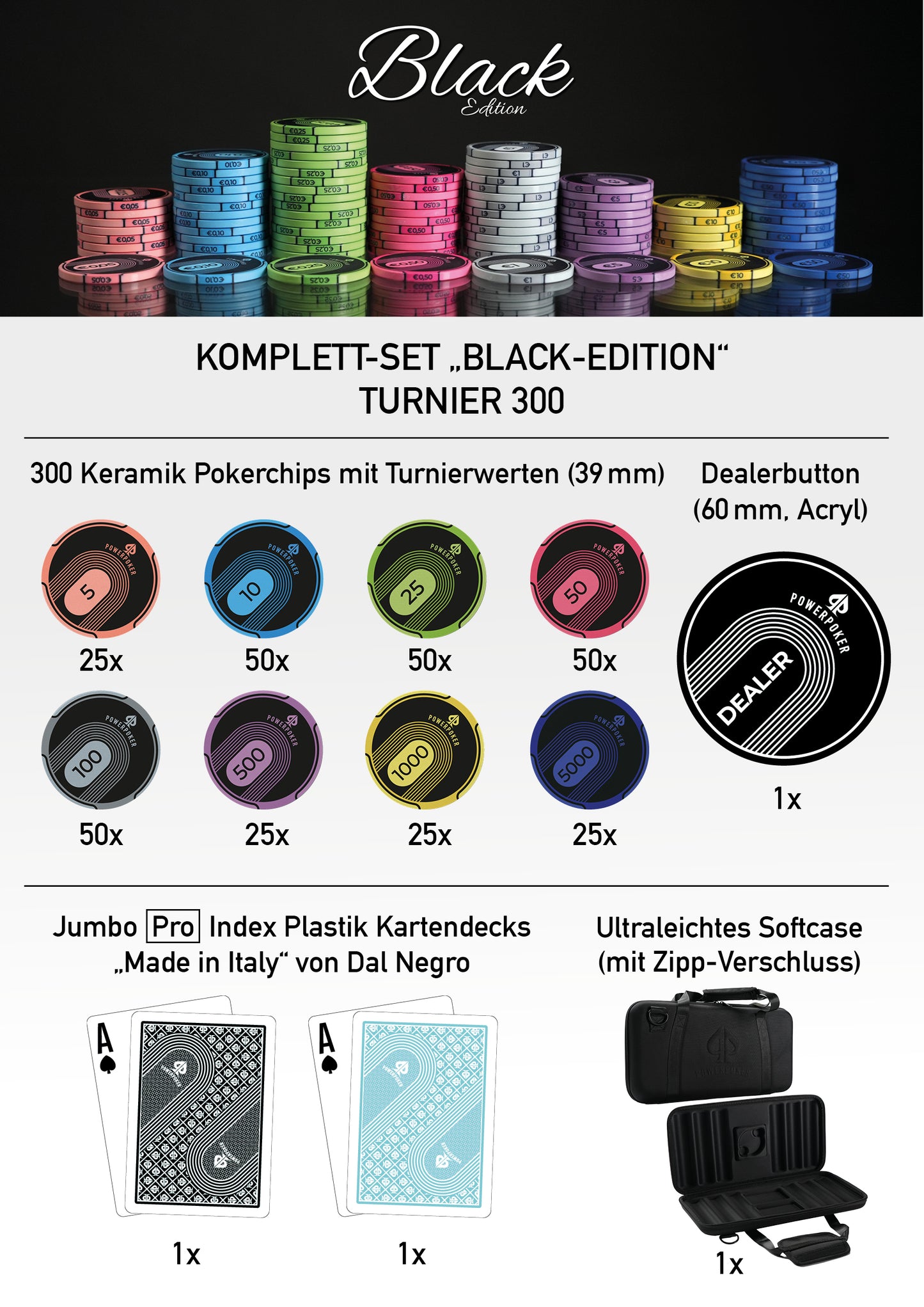 Juego completo de maletines de poker - Torneo "Black Edition" 300