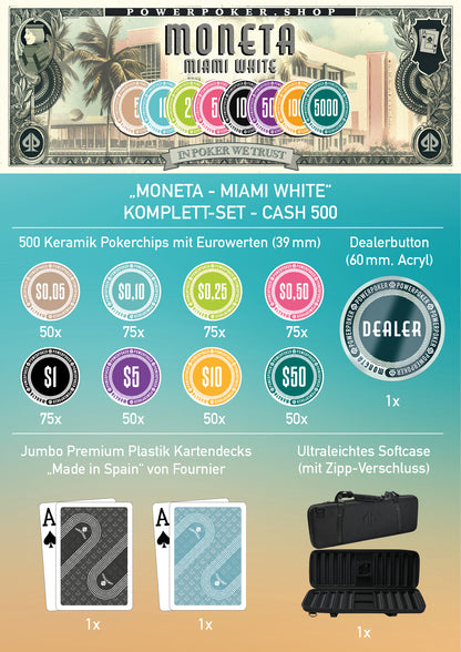 Pokerkoffer Komplett Set - Moneta "Miami White" CASH 500