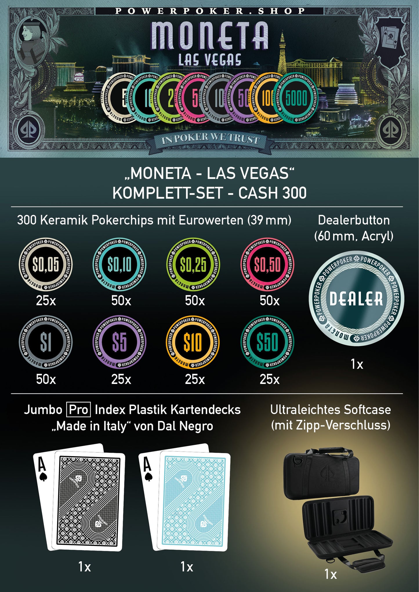 Poker case complete set - Moneta "Las Vegas" CASH 300