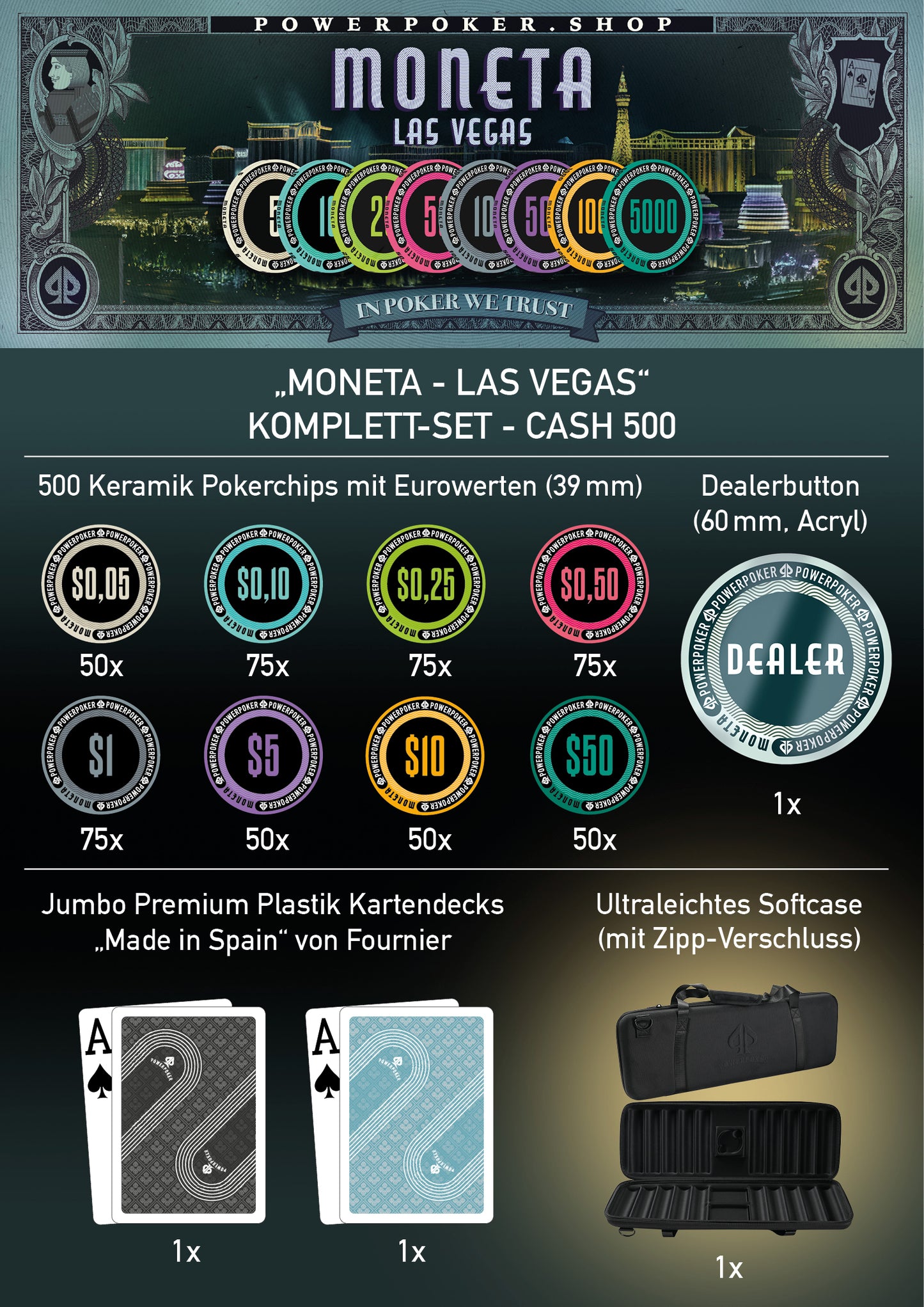 Pokerkoffer Komplett Set - Moneta "Las Vegas" CASH 500