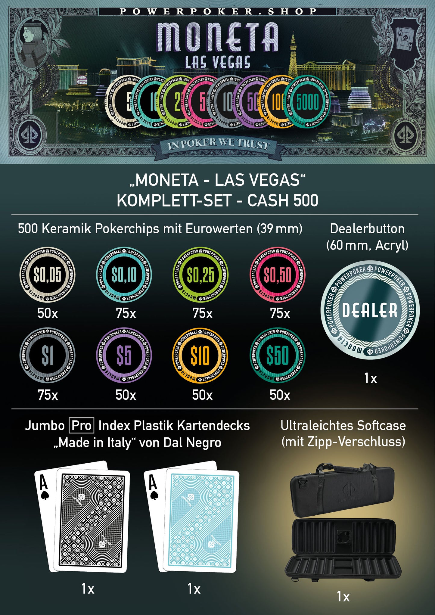 Poker case complete set - Moneta "Las Vegas" CASH 500