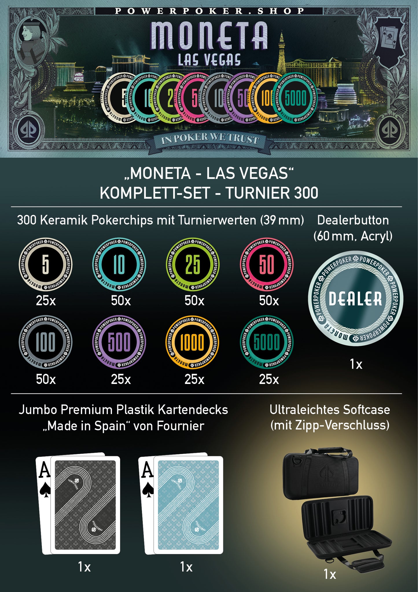 Pokerkoffer Komplett Set - Moneta "Las Vegas" Turnier 300