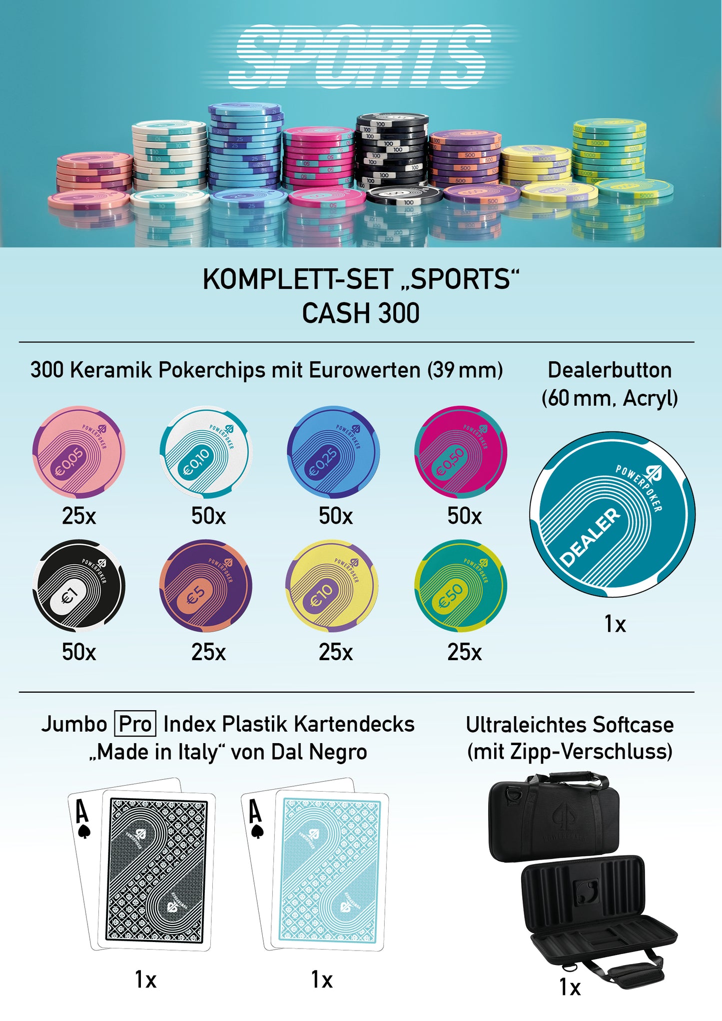 Poker case complete set - "Sports" CASH 300