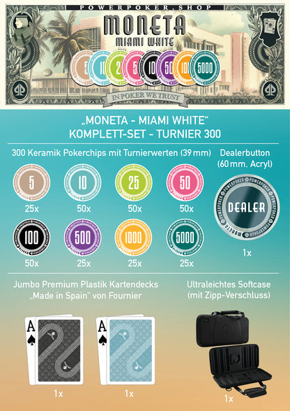 Pokerkoffer Komplett Set - Moneta "Miami White" Turnier 300